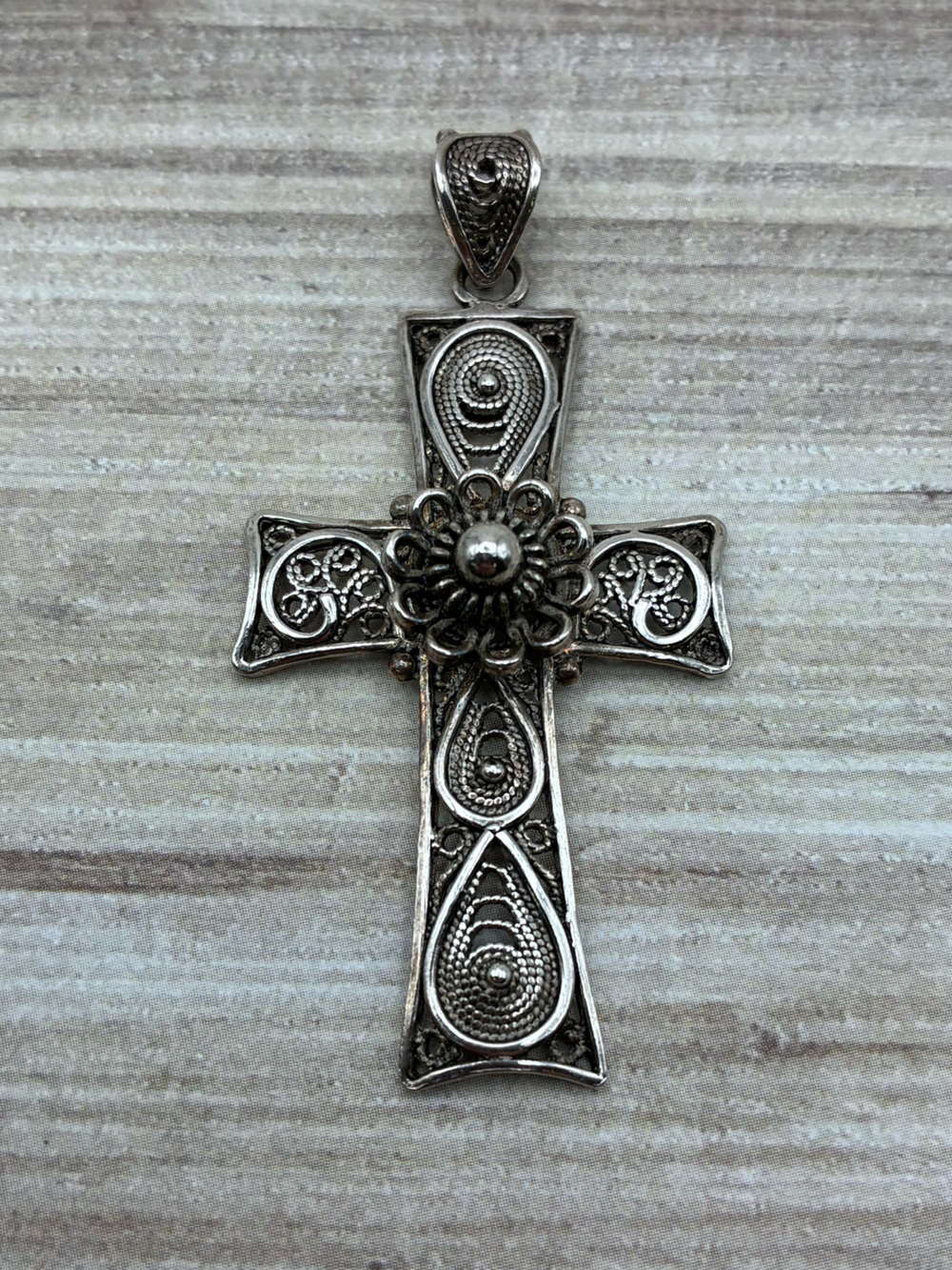 Sterling Silver Filigree Cross Pendant, marked .925 Turkey